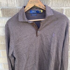 Polo Ralph Lauren Men's Medium Long Sleeve Brown Houndstooth SLIM FIT Rugby NICE